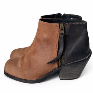 Aldo Y2K Colorblock Leather Ankle Boots Brown Black Freebird Style Chunky Heel